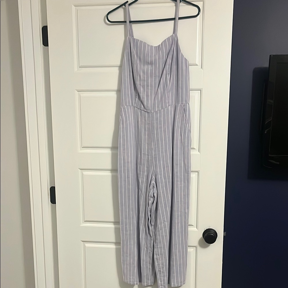 White and blue stripped jumpsuit